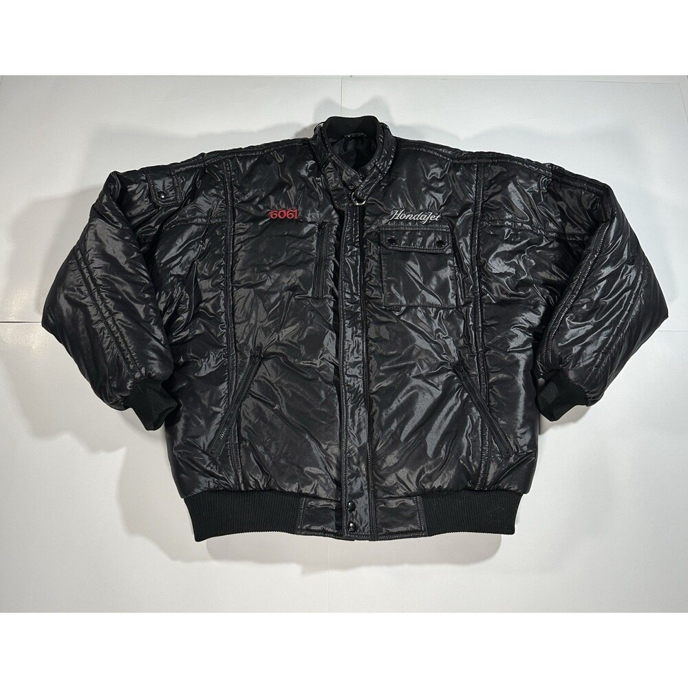 Vintage Turning Point Honda Jet Black Puffer Bomber Jacket Mens Size XXL Racing